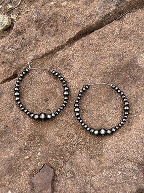 Handmade Brushed Steel Western Pearl Dual Graduated Hoop Earrings